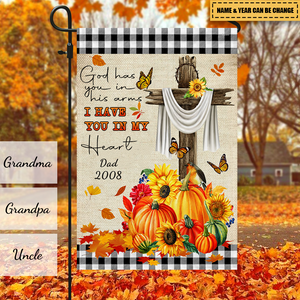 Fall Flag Fall For Jesus God Has You In His Arms Memorial Personalized Halloween Thanksgiving Flag
