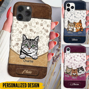 Leather Texture Cute Cat Kitten Pet Personalized Phone case Purrfect Gift for Cat Lovers