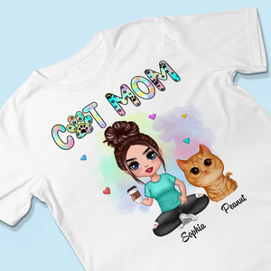 Pastel Paw Patterns Cat Mom Watercolor Cute Cats Personalized Shirt - Gift For Cat lovers
