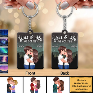 Couple Kissing Under Stars Sky Forest Personalized Acrylic Keychain - Gift For Couple