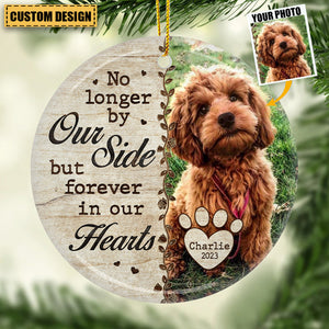 Custom Photo No Longer By Our Side - Memorial Personalized Custom Ceramic Ornament - Christmas Gift For Pet Lovers