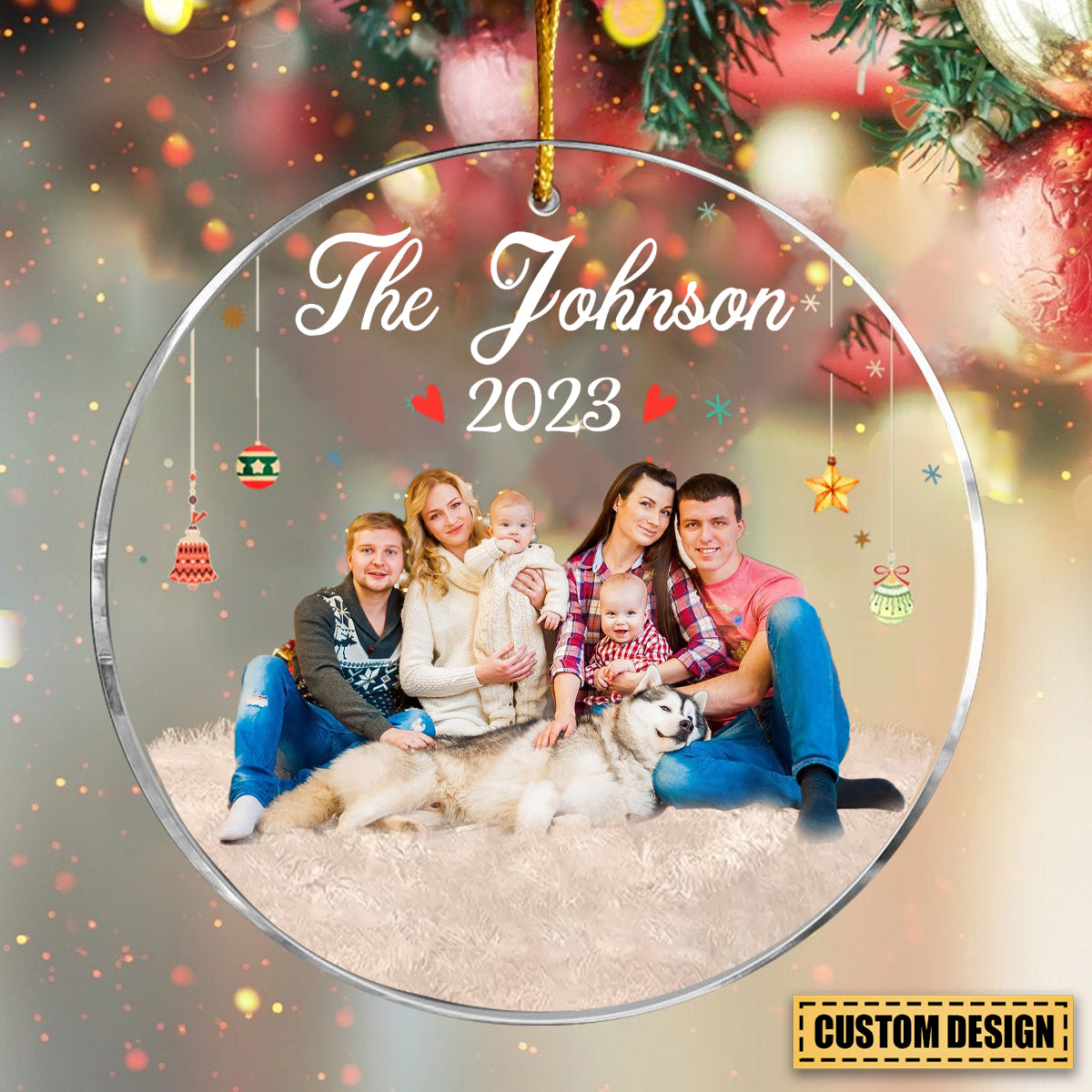 Personalized Circle Acrylic Ornament Custom Your Family Photo And Family Name