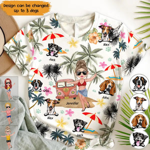 Personalzied Beach Girl & Dogs Gift For Dog Lover Tshirt Printed