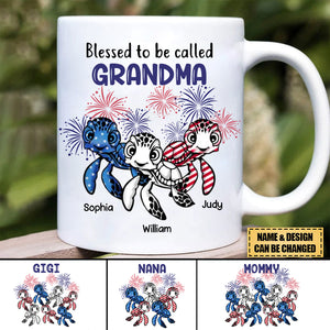 Personalized USA July 4th Grandma Mom Turtle Mug.