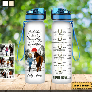 Custom Personalized Horse Girl Tracker Bottle - Upto 6 Horses - Idea Horse Lovers - And She Lived Happily Ever After - Gift For Horse Lover