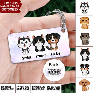 My Pets Home Alone Watercolor Dog Cat Personalized Acrylic Keychain