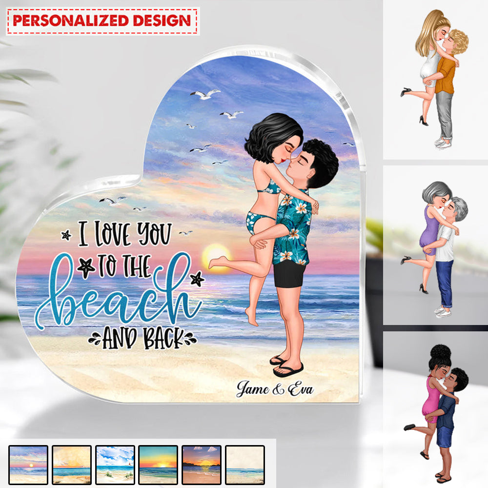 Summer Couple Kissing & Hugging, I Love You To The Beach And Back Personalized Acrylic Plaque