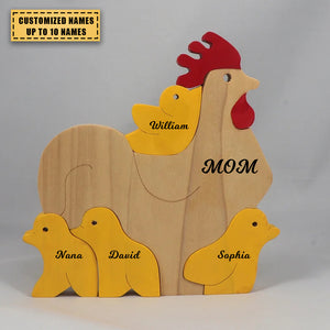 Personalized Chicken Family Wooden Art Puzzle, Gift For Family