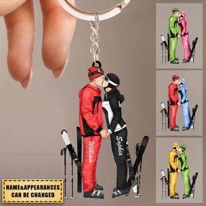 SKIING PARTNERS FOR LIFE - PERSONALIZED GIFTS CUSTOM SKIING ACRYLIC KEYCHAIN FOR COUPLES, SKIING LOVERS