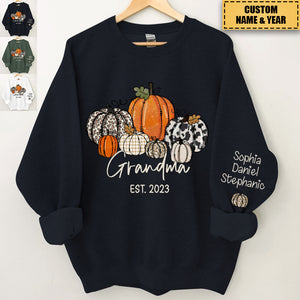 Personalized Sweatshirt - Pumpkin Grandma Est Year And Kids