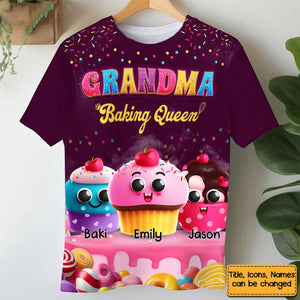 Personlized Gift For Grandma Baking Queen All-over Print T Shirt