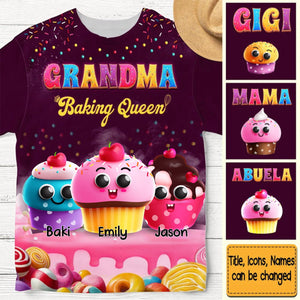 Personlized Gift For Grandma Baking Queen All-over Print T Shirt