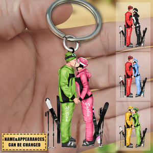 SKIING PARTNERS FOR LIFE - PERSONALIZED GIFTS CUSTOM SKIING ACRYLIC KEYCHAIN FOR COUPLES, SKIING LOVERS