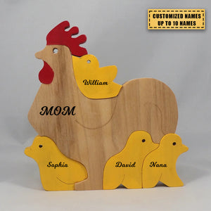 Personalized Chicken Family Wooden Art Puzzle, Gift For Family