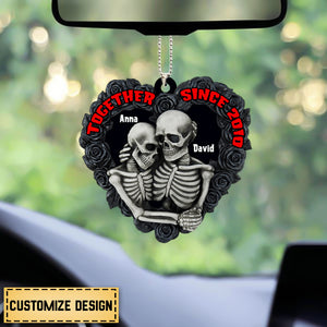 Personalized Skeleton Couple Car hanging Ornament, Gift For Couple, Black Rose Heart Shape
