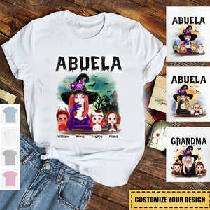 Grandma Mom Witch With GrandKids Halloween Personalized T-Shirt Gift For Grandma