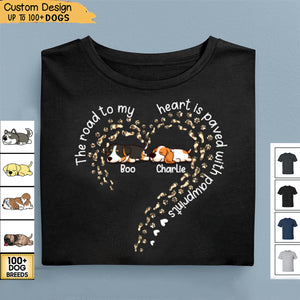 Custom Personalized Memorial Dog T Shirt - Gift Idea For Dog Lovers/Dog Owners - The Road To My Heart Is Paved With Pawprints