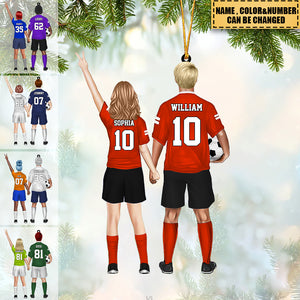 Personalized Soccer Couple Acrylic Car / Christmas Ornament - Gift For Couple