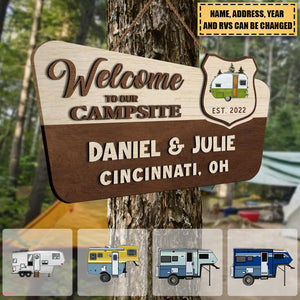 Welcome To Our Campsite - Personalized Wooden Door Sign