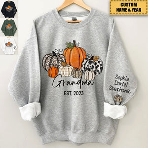 Personalized Sweatshirt - Pumpkin Grandma Est Year And Kids