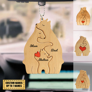 Bear Family Car / Christmas Acrylic Ornament - Gift For Family