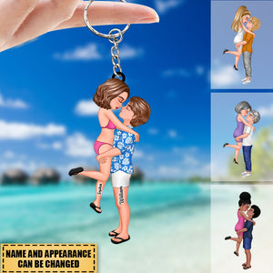 Personalized Doll Couple Kissing Hugging Keychain - Gift For Couple