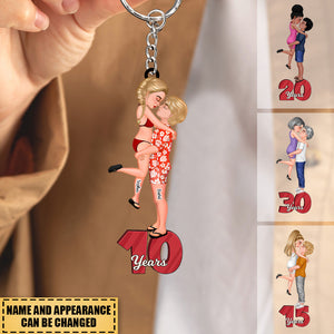 Personalized Doll Couple Kissing Hugging Keychain - Gift For Couple.