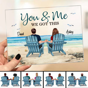 Back View Couple Sitting Beach Landscape Personalized Acrylic Plaque - Gift For Couple