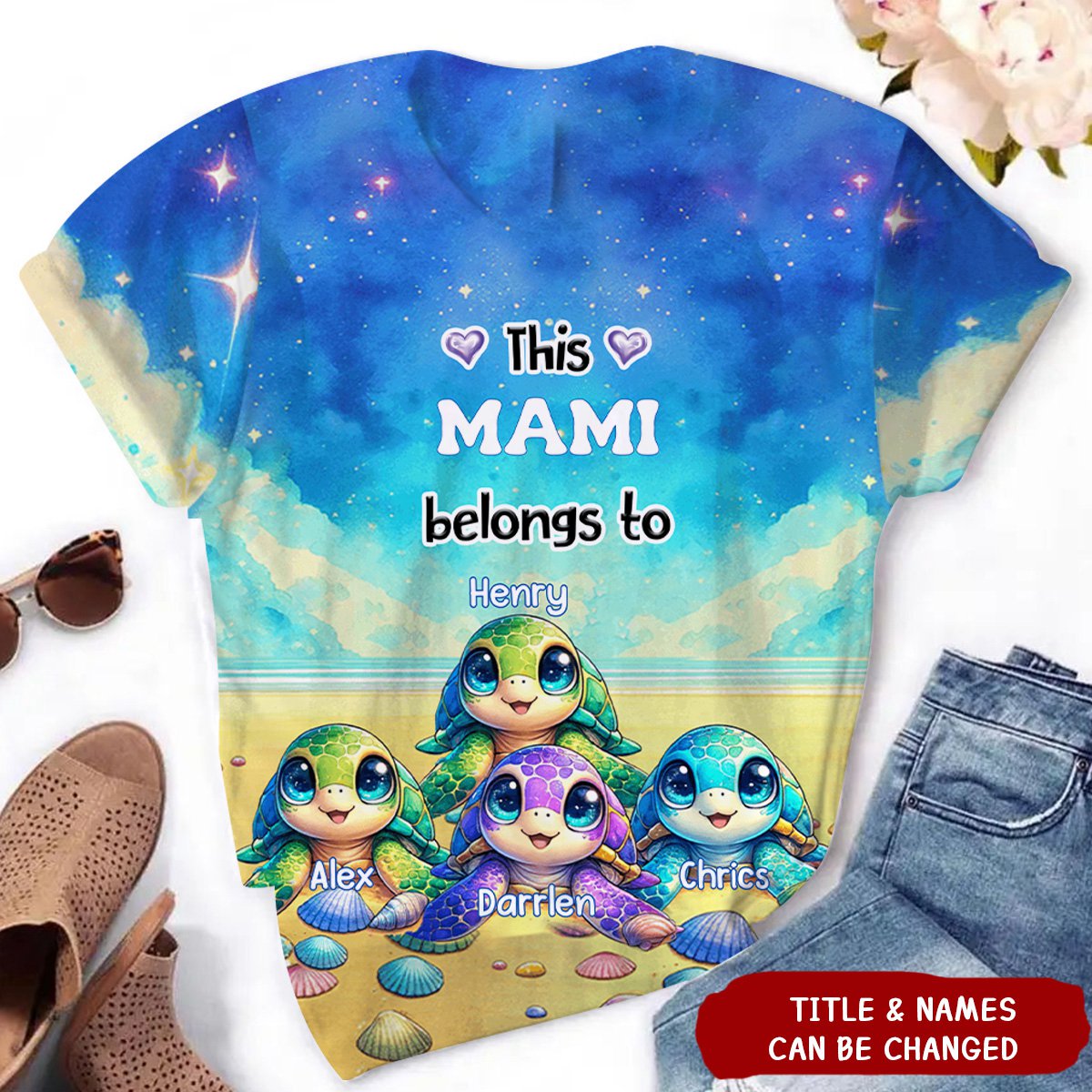 Personalized Cute Little Turtle Grandkids 3D T-shirt-Gift for Grandmas