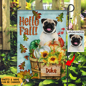Hello Fall - Personalized Cute Pet Photo AndName Flag - Gift For Pet Lovers