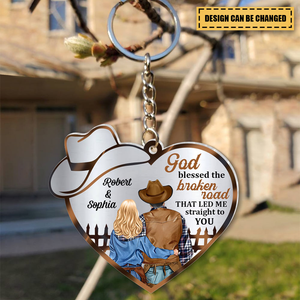 God Blessed The Broken Road That Led Me Straight To You-Gift For Him/ Gift For Her- Cowboy Couple-Personalized Keychain