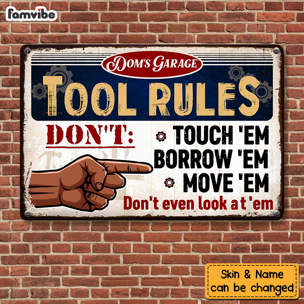 Personalized Garage Tool Rules Gift For Dad For Grandpa Metal Sign 26218