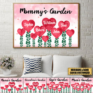 Grandma Garden Hearts Personalized Horizontal Poster