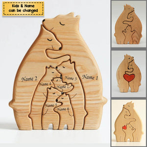 Personalized Bear Family Wooden Art Puzzle, Gift For Family