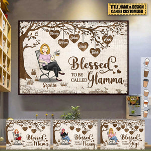 Blessed To Be Call Grandma Under Wooden Tree Personalized Horizontal Poster
