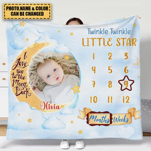 Custom Personalized New Baby Fleece Blanket - Upload Photo - I Love You To The Moon & Back