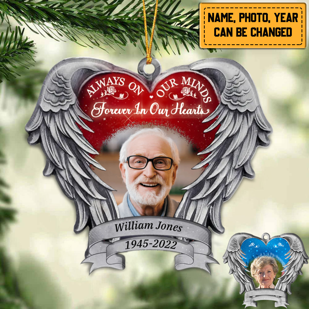 Always On Our Minds, Forever In Our Hearts Personalized Christmas Ornament