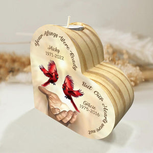 God Has You in His Arms I Have You in My Heart - Personalized Memorial Candle Holder Heart-shaped Wooden
