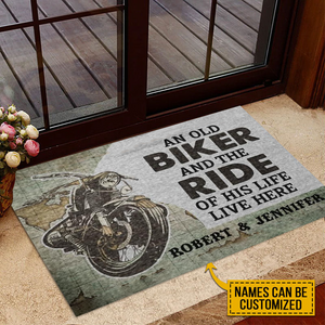 An Old Biker And The Ride Of His Life Live Here Personalized Doormat