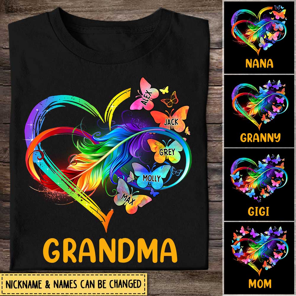 Grandma Grandkids Infinity Love Family Mother's Day Gift Heart Butterflies Rainbow Tshirt