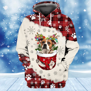 American Bulldog In Snow Pocket Merry Christmas Unisex Hoodie