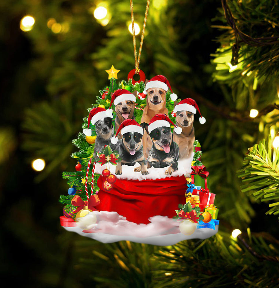 Australian Cattle Dogs In A Gift Bag Christmas Ornament