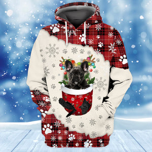 BLACK French Bulldog In Snow Pocket Merry Christmas Unisex Hoodie