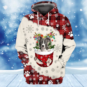 BLUE Nose Pitbull In Snow Pocket Merry Christmas Unisex Hoodie