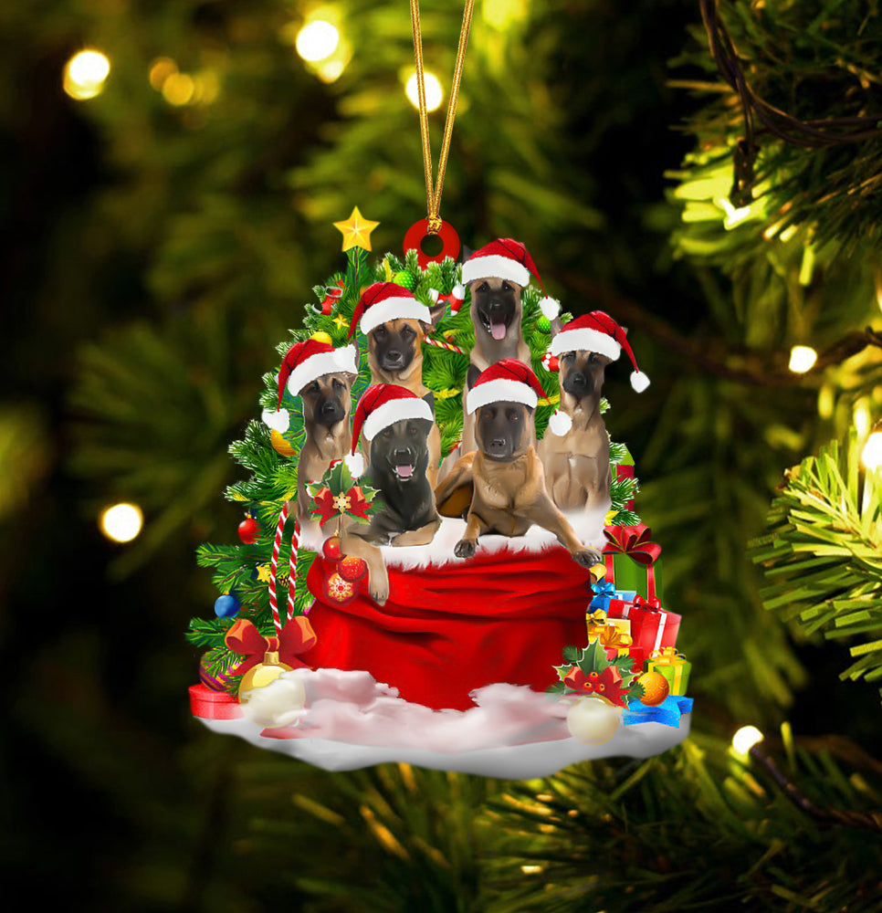Belgian Shepherd Dogs In A Gift Bag Christmas Ornament