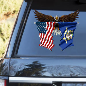 Connecticut Flag and United States Flag Car Sticker
