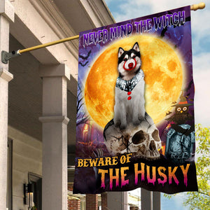 Husky Halloween House Flag