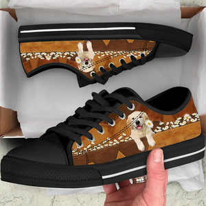 Golden Retriever Holding Daisy Lowtop Shoes