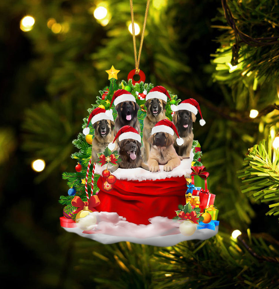 Leonberger Dogs In A Gift Bag Christmas Ornament