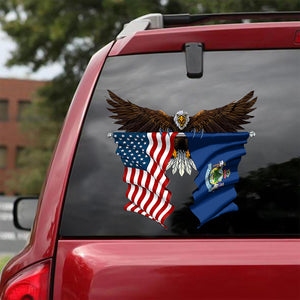 Maine Flag and United States Flag Car Sticker